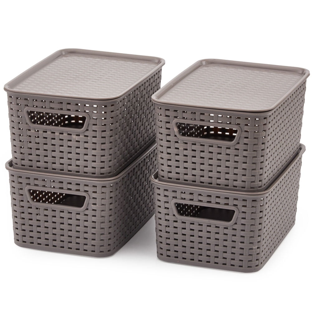 Silver Medium Mesh Storage Baskets EZOWare Wired Metal Storage Organizer Bin Baskets with Handles for Kitchen Bathroom Pantry Cabinets