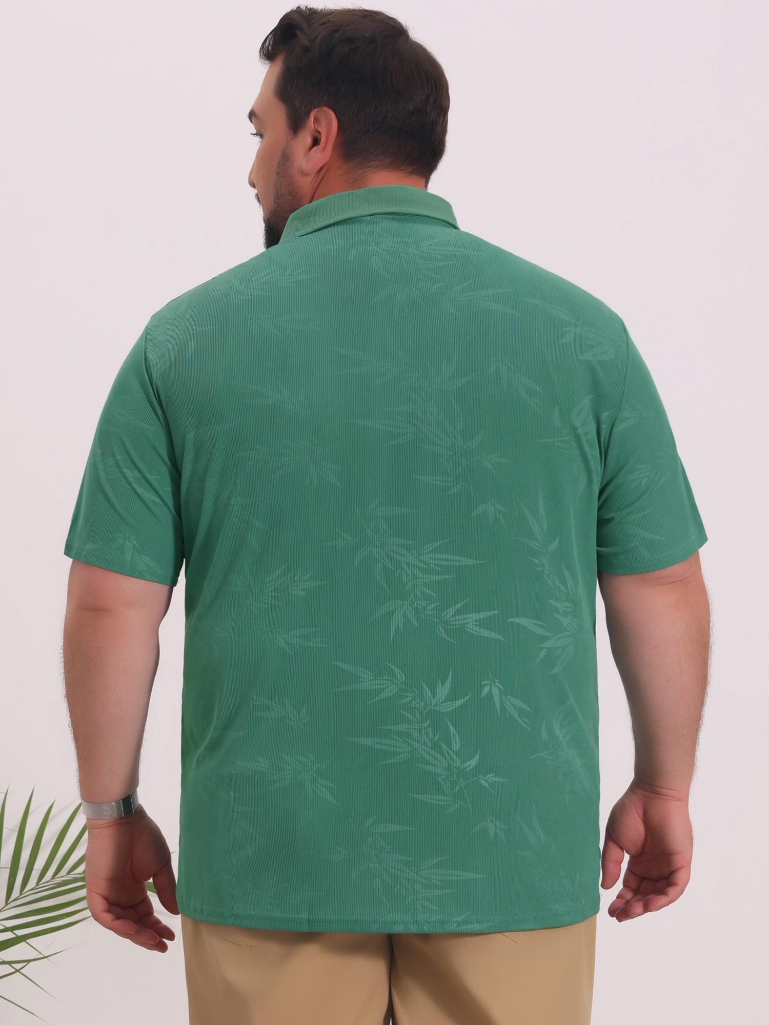 DARING DIVA Men's Big Tall Leaf Printed Short Sleeve Casual Polo Shirts 2XL Green