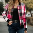 thumbnail image 4 of GEWSEY Flannel Jacket Women Stand Collar Long Sleeve Zip up Plaid Shackets Casual Warm Bomber Jackets Coats Fall Outfits (Hot Pink, M), 4 of 6