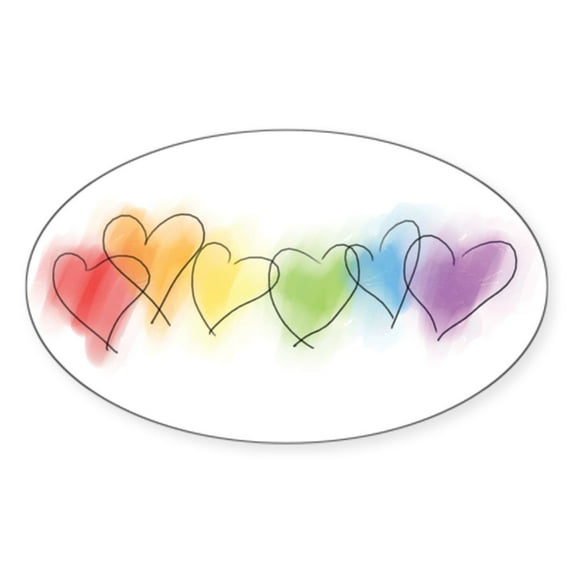 CafePress - Watercolor Rainbow Hearts - Sticker (Oval)