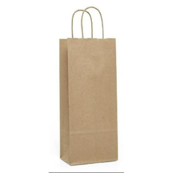 WINE BAG - Kraft Shopping Bags - 6" x 3 1/4" x 13" (Pack of 10)