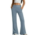thumbnail image 4 of Women's Flare Yoga Pants with Pockets No Front Seam High Waist Flared Leggings Bootcut Gym Workout Pants Tummy Control Blue S, 4 of 7