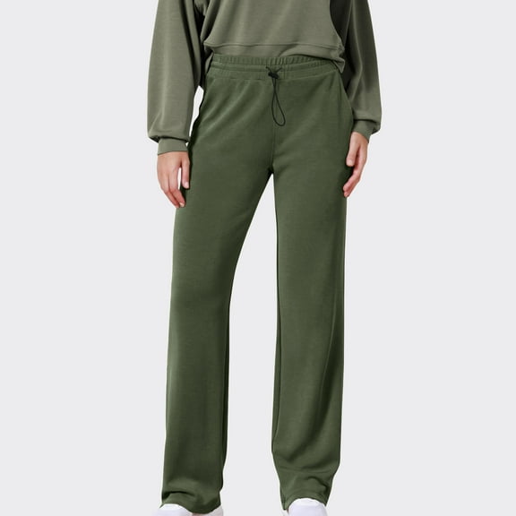 CaiJunJia Women's Wide Leg Sweatpants Casual Drawstring High Waisted Wide Straight Leg Lounge Pants with Pockets