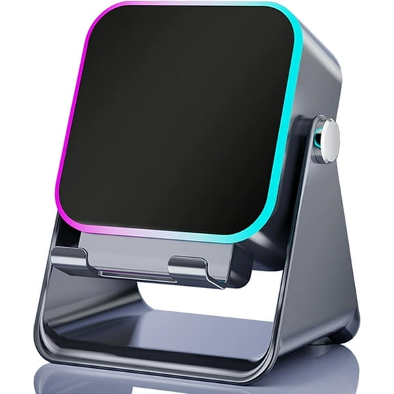 Wireless Induction Audio Speaker Stand, 5-in-1 Bluetooth Speaker with Phone Stand, Stereo Sound, 5000mAh Rechargeable, 8 RGB Ambient Light, 360° Adjustable Holder (Black)