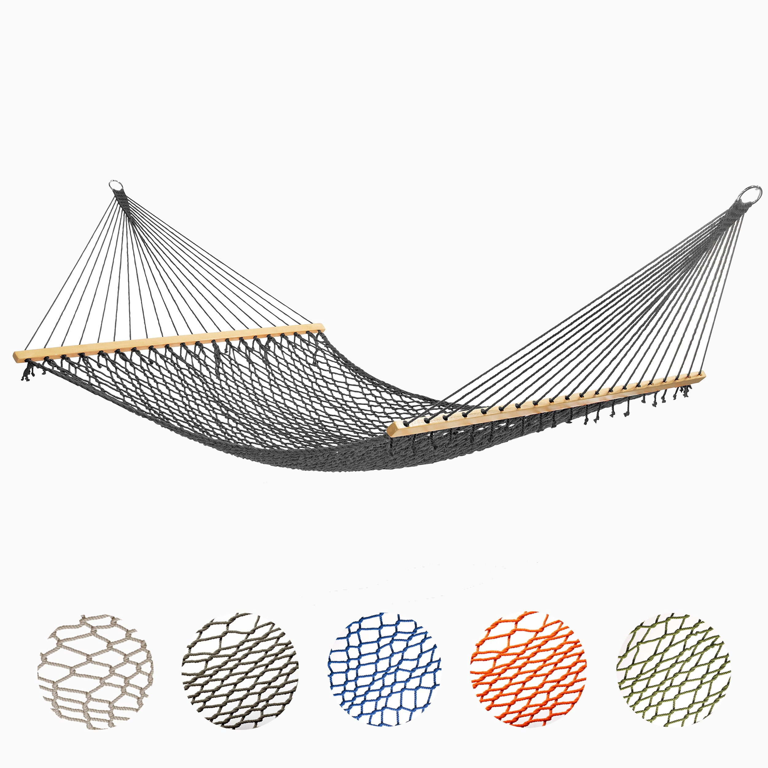 Fab Habitat 12 -14 ft Adjustable Quick Dry Recycled Polyester Rope Hammock, Fade Resistant, 2 Person Indoor/Outdoor (460lbs Capacity) for Patio, Poolside, Backyard, Garden, Balcony, Miami - Charcoal