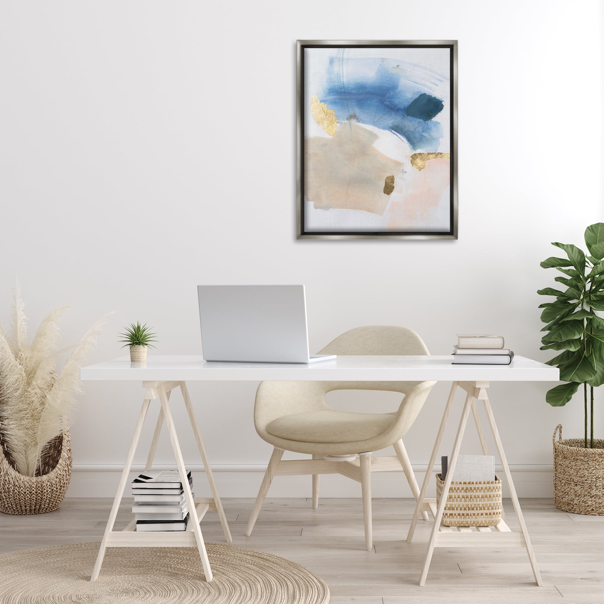 Stupell Industries Soft Ombre with Gold Accents Abstract Painting Gray Floater Framed Canvas Art Print Wall Art, 25 x 31