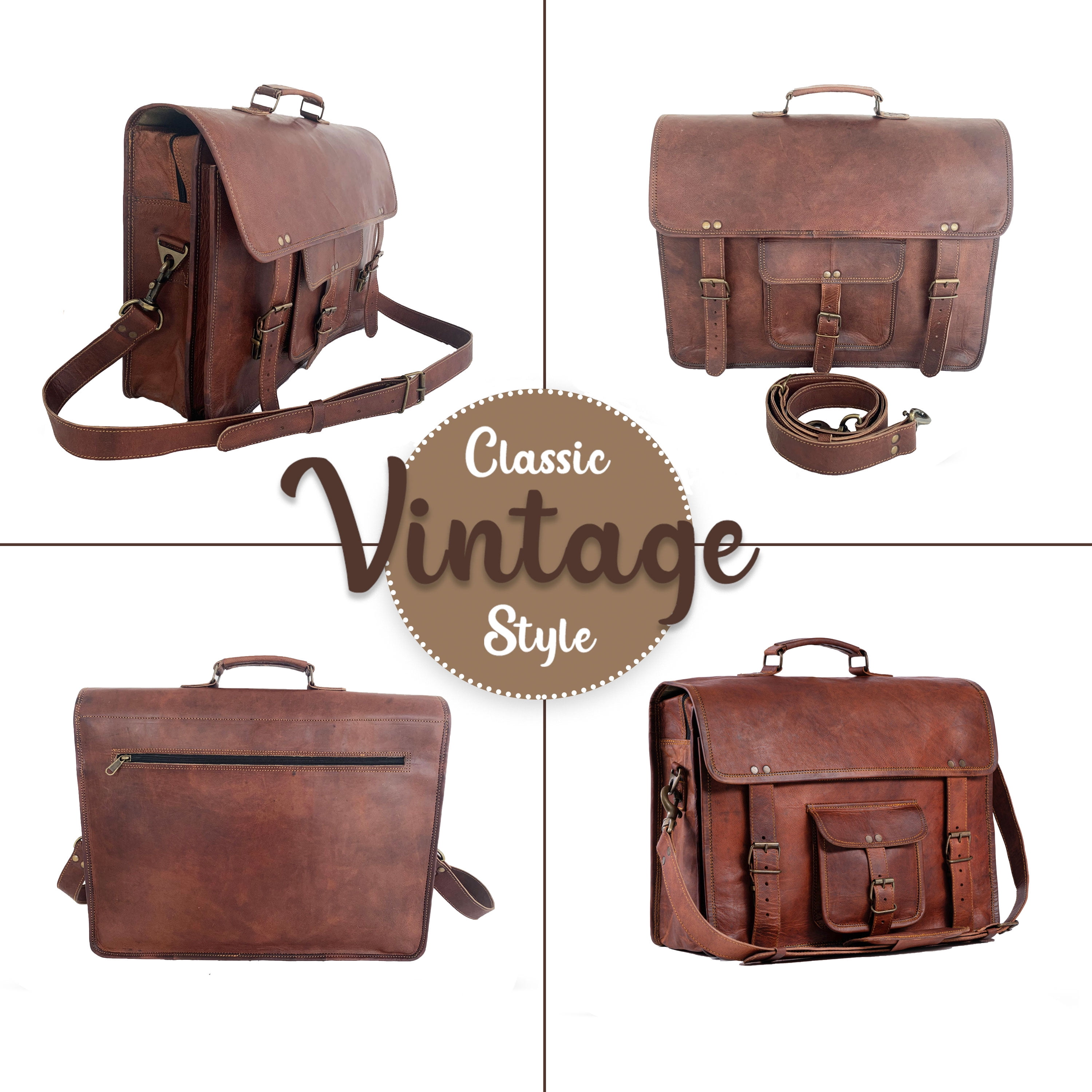 18-Inch Full Grain Leather Laptop Messenger Bag – Office Briefcase Satchel for Men and Women with Adjustable Strap and Lockable Compartments