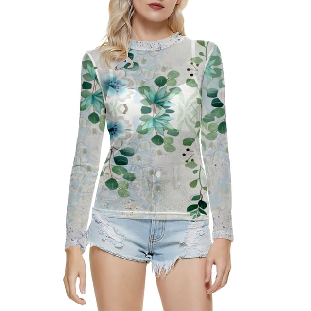 Gibobby Blusas Termicas Dama Blusa de manga larga con cuello redondo a la moda de verano para mujer, camisa estampada superior semitransparente, camisa inferior(Negro, L)