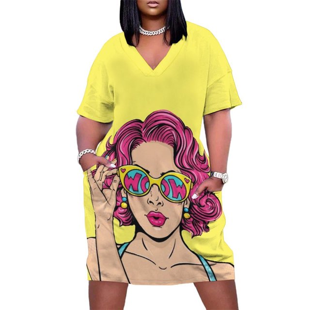 Vestido holgado con bolsillos para mujer traje veraniego de estilo Pop a la moda para uso diario