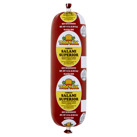Tropical Pork Salami Superior 14oz, Smoked Cooked, Vacuum Sealed