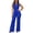Blue, variant on Womens Summer Clothing Sets Neck Draped Backless Tie Detail Pure Color Mesh Two Piece Trousers Set