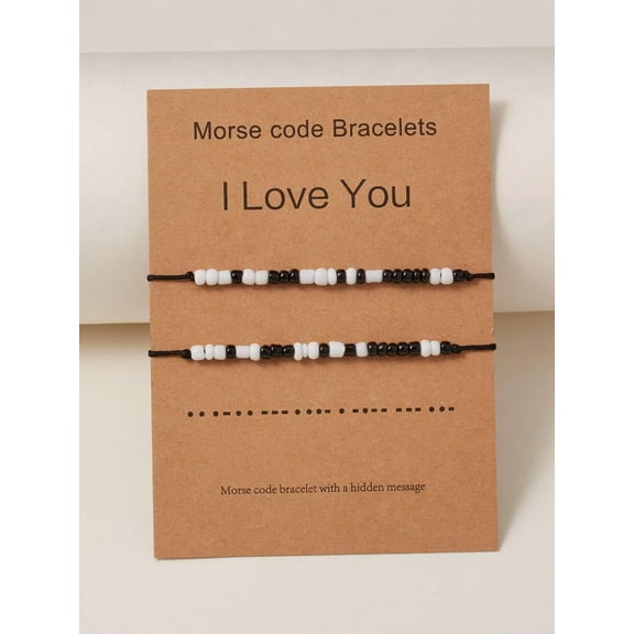 QQTDFG 2pcs Bead Decor Morse Code I Love You Couple Bracelet Women Bracelet Stackable-default