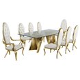 thumbnail image 1 of Mixed 9pc Dining Set with White Faux Leather Side Chairs and Arm Chairs, 1 of 5