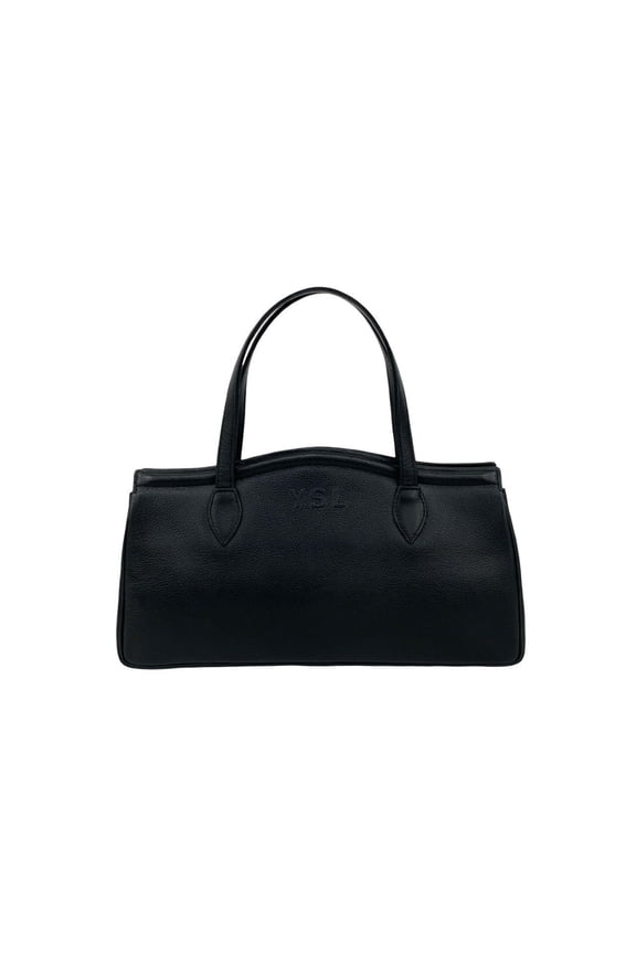 Pre-Owned YVES SAINT LAURENT YSL Embossed Leather Handbag/Mini Tote Bag, Black, 25958