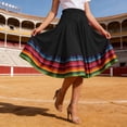 thumbnail image 2 of Womens Mexican Skirts Elastic Waist Flowy Bohemian Color Block Midi Casual Summer Skirt Black L, 2 of 4