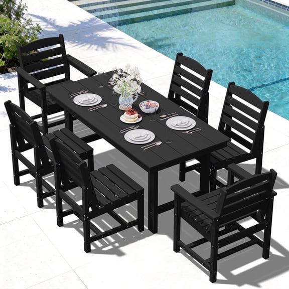 LOYALICE 7 PC Outdoor Patio Furniture Set, Patio Dining Sets, 6 Chairs and 1 Table, Black