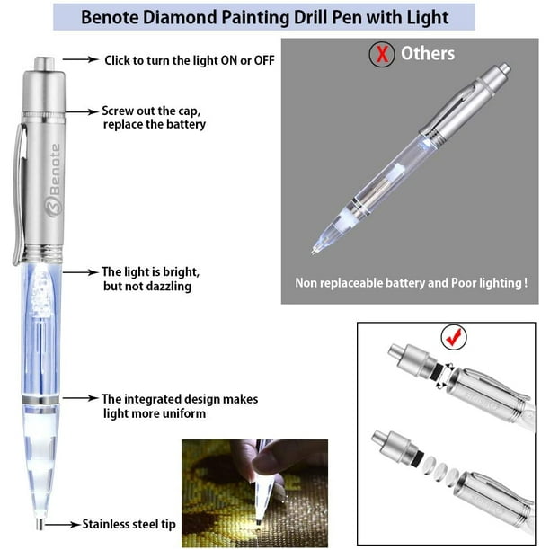 Benote Diamond Painting Pen Accessories, 5D Diamond Painting Tool Kits with  LED Drill Pen Light Tray Kits Diamond Painting Pen for Art DIY Craft
