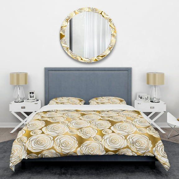Designart 'Golden Floral III' Mid-Century Modern Duvet Cover Set