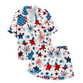 thumbnail image 4 of Tisuna Little Girls Pajamas Set Star Print Short Sleeve Lapel Collar Shirts And Shorts Sleepwear Set Lightweight Casual Little Girls Independence Day Loungewear Light Gray Size 8-9 Years, 4 of 4