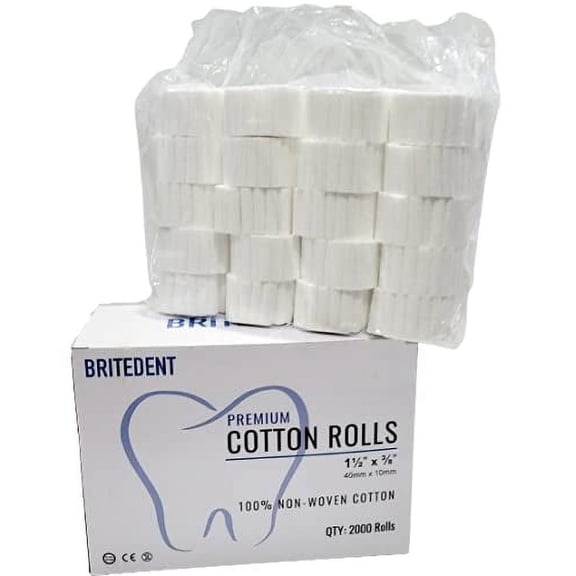 BRITEDENT Dental Gauze Cotton Rolls 1-1/2" x 3/8", (#2 Medium) 1000 PCS