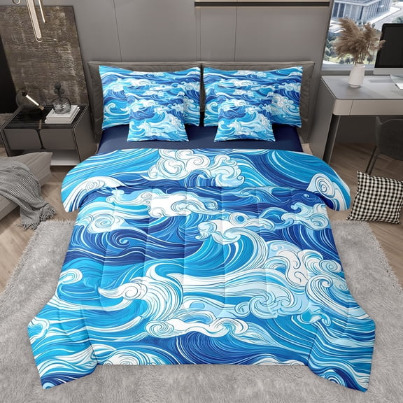 Castle Fairy Japanese Style Twin Bedding Sets,Ocean Waves Bedding Comforter Set