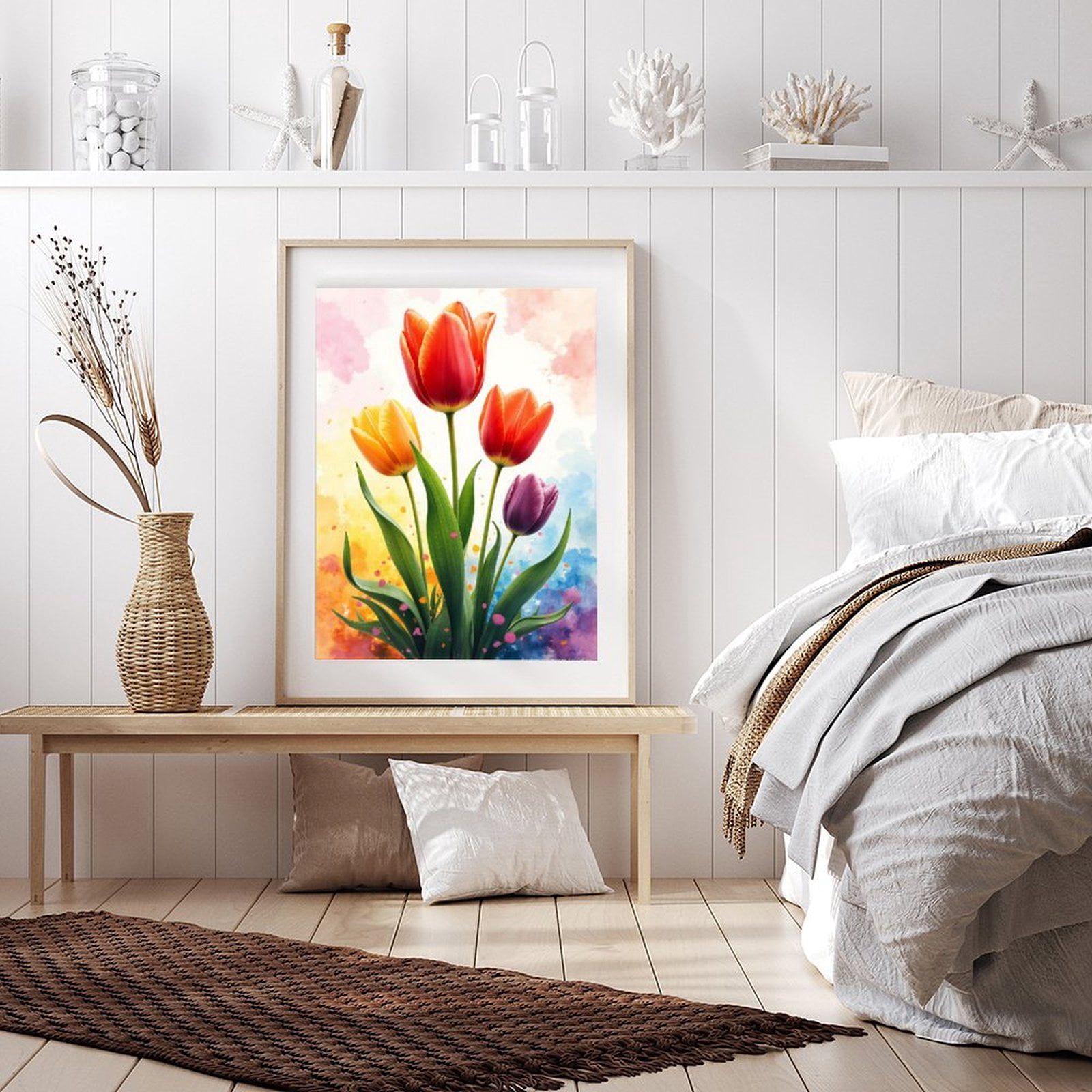 Diamond Art Kit for Adults, Colorful Tulip Bouquet Art Print Diamond Painting for Adults Beginners, 5D DIY Diamond Art Painting Kits, Colorful Diamond Painting Craft for Home Decor 12x16