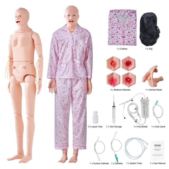 VEVOR Mannequin d'Entraînement en Soins Infirmiers, Mannequin Humain de Démonstration Grandeur Nature pour Homme/femme pour l'Entraînement en Soins Infirmiers, Modèle d'Éducation Multifonctionnel pour l'Enseignement, Mannequin Anatomique en PVC Modèle de Simulateur de Soins Corporels