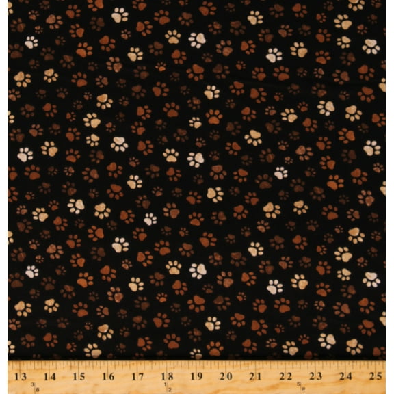 Cotton Dog Paws Animals Prints Dirty Paws Black Cotton Fabric Print by the Yard (PAW-C1846MUD)