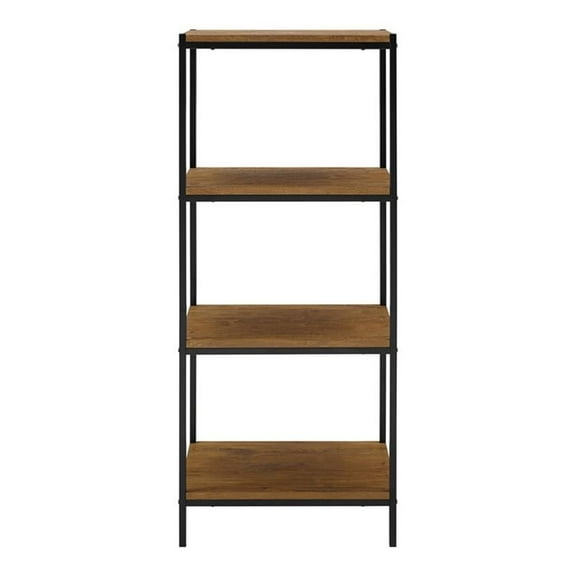 Pemberly Row 4-Tier Wood Bookshelf with Open Shelves in Mahogany Brown
