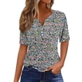 thumbnail image 4 of Women's Shorts Sleeve Tees Floral Split Neck T-Shirt Loose Print Casual Top Spring Summer Fashion Outfits S, 4 of 7