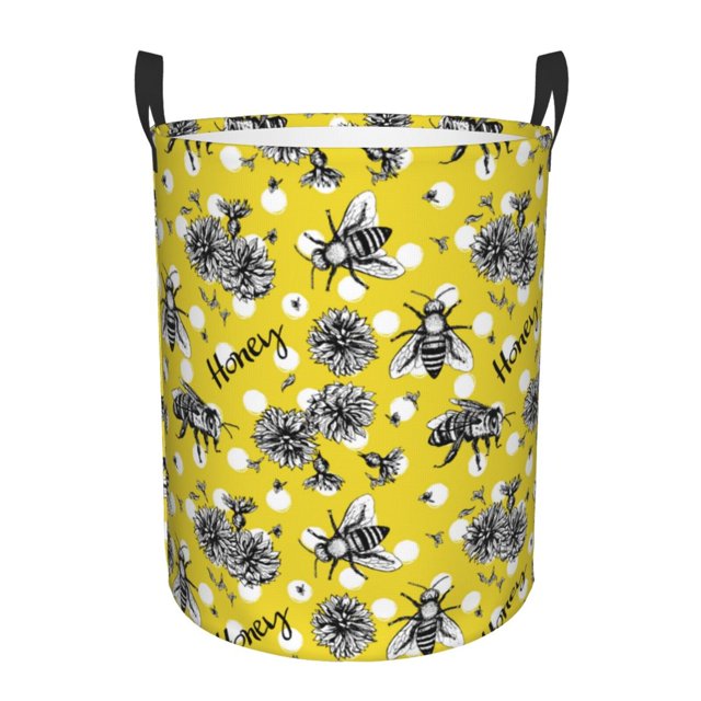 Balery Honeybee Cesta de ropa redonda con asas, impermeable, independiente, para ropa, juguetes, dormitorio y familia-Small