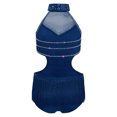 thumbnail image 4 of Jhaoyu Robe de Danse Latine pour Filles avec Strass, Franges, Justaucorps Sans Dos, Bleu Marine 8, 4 of 7