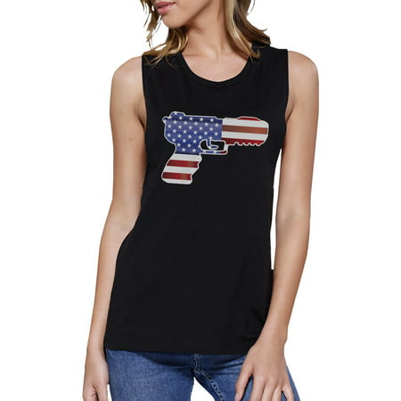 Pistol Shape American Flag Womens Muscle Top Unique Fourth Of (Best Small Pistol For A Woman)