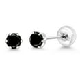 thumbnail image 5 of Gem Stone King Platinum Black Diamond Stud Earrings for Women Men (0.54 Cttw, Gemstone April Birthstone, Round 4MM), 5 of 6