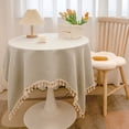 thumbnail image 2 of Tassels Tablecloth Cotton Linen Wedding Reception Table Cloth Table Decoration D, 2 of 5