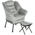 thumbnail image 2 of HOMCOM Lazy Chair with Ottoman Set, Fabric Upholstered Lounge Accent Chair with Armrests, Side Pockets, Light Gray, 2 of 9