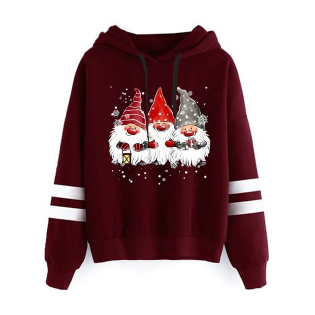 Bellella Femmes Sweat à Capuche Imprimé de Noël Sweat-Shirt à Manches Longues Casual Colourblock Dames Vin Rouge 2XL