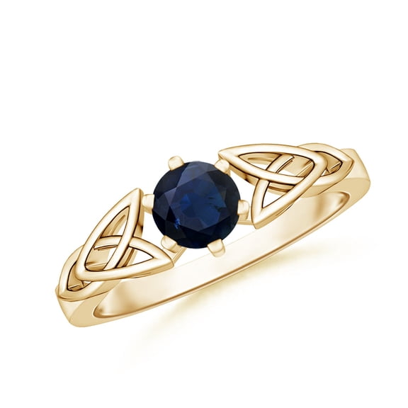 ANGARA Natural Solitaire Round Sapphire Celtic Knot Ring in 14K Yellow Gold for Women (Size-5mm) | September Birthstone, Birthday, Anniversary, Jewelry Gift for Women | Natural Blue Sapphire Ring