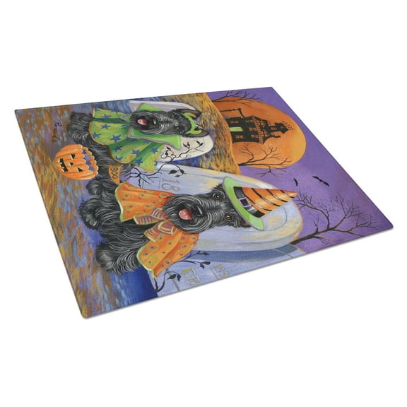 Carolines Treasures PPP3177LCB Scottie Halloween Haunted House Glass Cutting Board Large, 12H x 16W, multicolor
