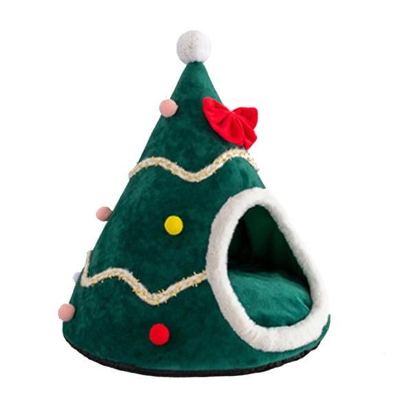 LAIQIEN Christmas Tree Shaped Pet House with Removable Cushion Dog House Cozy Puppy Bed Cat Cave Dog Tent Winter Warm Pet Igloo