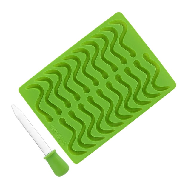 Worm Silicone Mold with Dropper Chocolate Jelly Candy Ice Cube Baking Mould Baking Tool (Green)