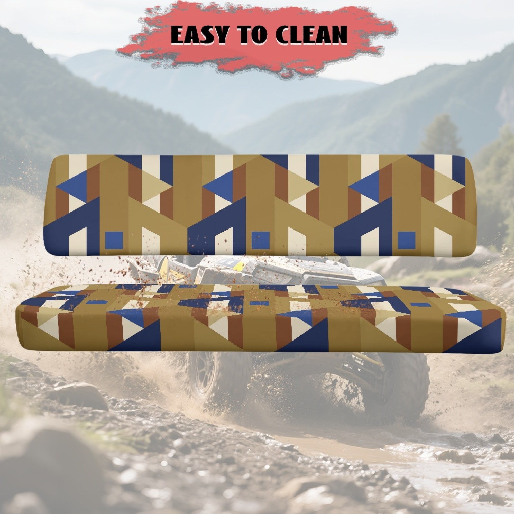 ZIATUBLES 2-Pack UTV Front Seat Covers with Abstract Geometry Print, Compatible with Kawasaki Mule 3000 3010, Washable Polyester Protective Cover, Fade & Wear Resistant