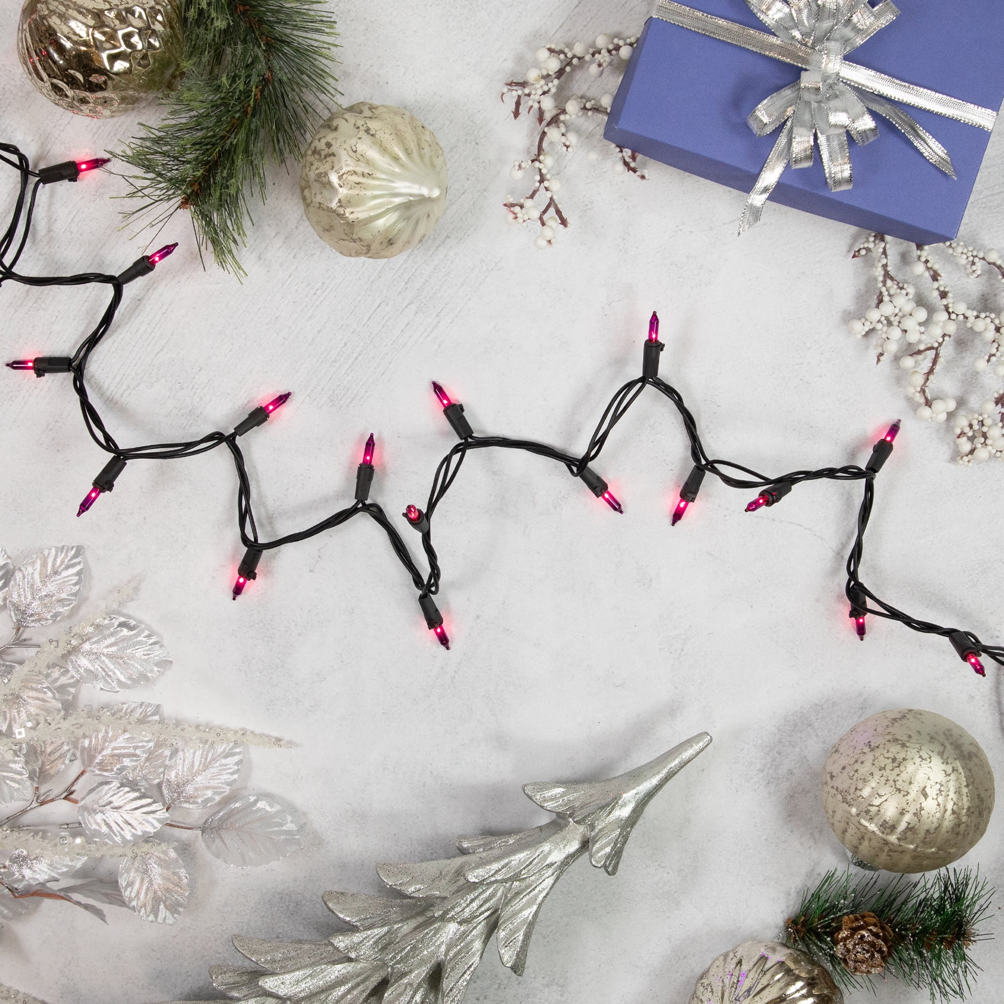 Set of 35 Purple Mini Christmas Lights 2.5" Spacing - Black Wire