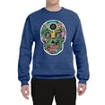 thumbnail image 2 of Day Of The Dead Calavera Skull Colorful Trippy | Mens Pop Culture Crewneck Graphic Sweatshirt, Vintage Heather Blue, Small, 2 of 4