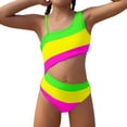 thumbnail image 4 of LIJCC Toddler Girl One-Piece Color-Block Swimsuit – Asymmetrical Strap Design with Cutout Waist Detail, Bold Striped Pattern, Perfect for Beach & Pool Adventures, 4 of 5