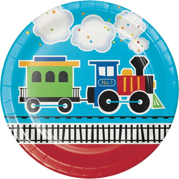All Aboard Train Round Paper Plates 8 Count for 8 Guests