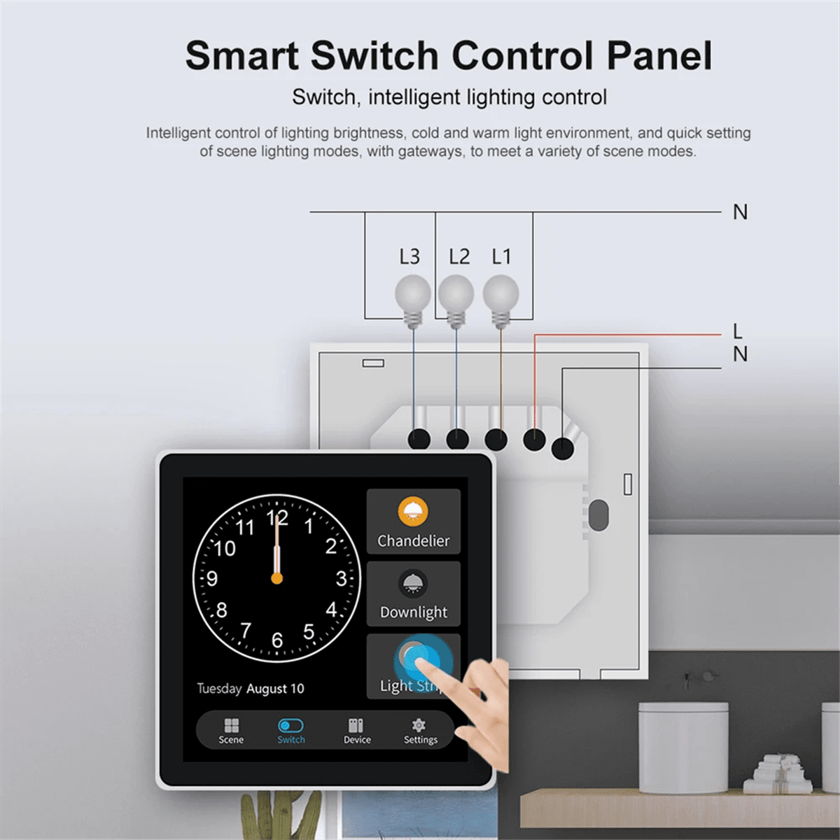 Tuya T3E Panel Switch Touch Screen Panel EU Smart Control Panel Switch Zigbee Smart Home Wall Push Light Switch,Black