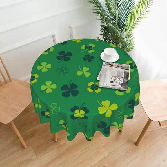Happy St. Patrick''s Day Tablecloth Round 60 Inch Party Decoration Table Cover for Holiday Home Decor Family Picnic Dining