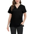 thumbnail image 3 of Scrub Tops for Women - Breathable V-Neck Short Sleeve, Side Vent & Relaxed Fit for 12-Hour Shift Comfort | Scrub Tops Black XL, 3 of 5