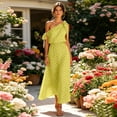 thumbnail image 7 of JULMCOMO Summer Dresses for Women Polka Dot One Shoulder Casual A Line Flowy Maxi Dresses Tie Strap Beach Vacation Sundresses Yellow 2XL, 7 of 7
